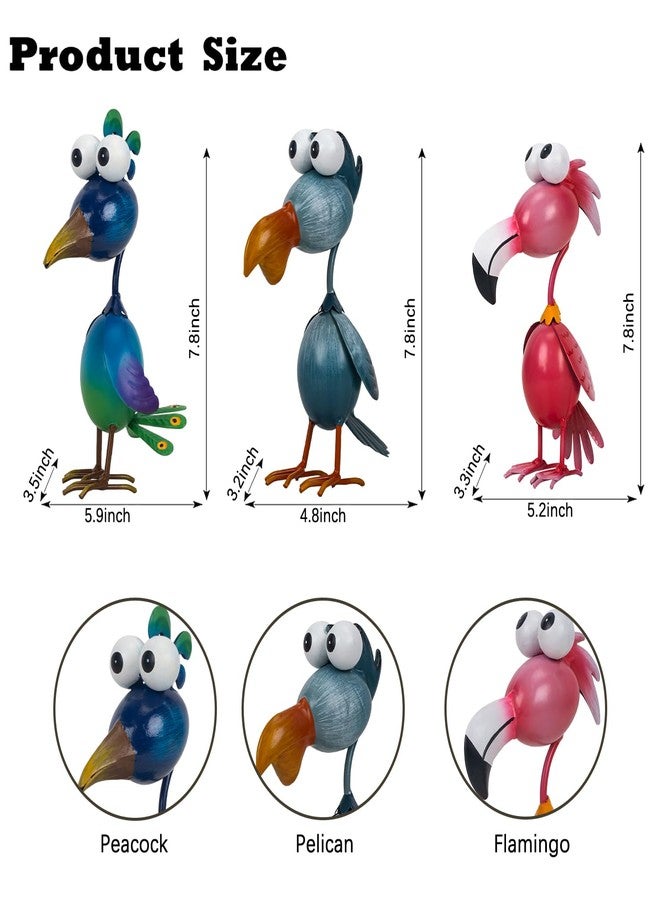 Kircust Outdoor Metal Bird Yard, Garden Decor for Outside Flamingo/Peacock/Pelican Decorations Art Statues, Lawn Ornaments for Courtyard, Patio, Backyard, Porch, Set of 3 - Image 2